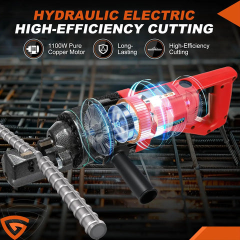 1100 Watt Cordless Rebar Cutter For 5/8 Inch Steel Bars Fast Hydraulic Cutting Up To 16Mm showing electric motor and cutting tool details