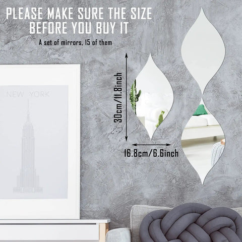 15 Pack Teardrop Mirror Wall Decals With Wavy Acrylic Finish Removable 3D DIY Art for Living Room Bathroom Home Decor 11.8 x 6.6 Inch Teardrop Silver Set on Wall