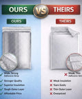 Side-by-side comparison of two insulated bubble mailers, ours with superior features and theirs with weaker quality.