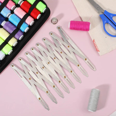 Expanding Sewing Gauge 24.4 Inch for Quilting and Crafting, Equal Spacing Divider and Button Guide, Pleat and Eyelet Spacing Tool, Handy Equidistant Measuring Ruler for DIY Projects, aluminum sewing gauge with thread and scissors