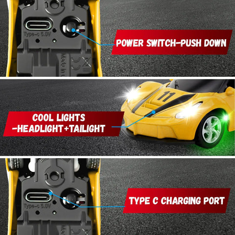 Mini One Sixty Four Scale RC Car With 2.4GHz Remote Control And 3 Speed Modes Rechargeable Desktop Toy Race Car Gift showing features