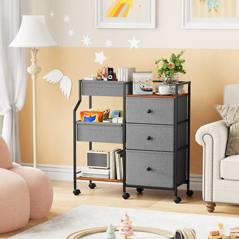 Three Tier Rolling Diaper Caddy Organizer with dividers and drawers in nursery, easy to assemble, large 31.89 inch mobile changing table cart on wheels.