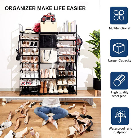 Top Shelf Metal Shoe Rack Adjusts Between Seven And Nine Levels Holds Fifty Five Pairs Legit Game Changer Entryway Closet Storage Solution Sneakers Boots