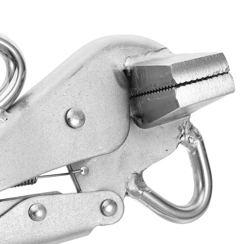 Close-up of Adjustable Auto Body Frame Pulling Clamp With Extra Wide Duckbill Jaw showing steel construction and grip detail.