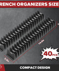 40 Piece Modular Wrench Organizer Set For Drawer Storage With Metric And SAE Labels, shown from above with dimensions.