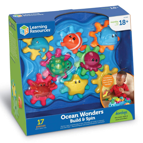 Ocean Wonders Build And Spin Gears Toy Set, 17 pieces in packaging, colorful sea creatures and gears for toddlers 18 months and up