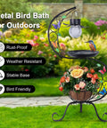 Vintage Solar Bird Bath With Flower Planter Pedestal Outdoor Metal Bird Bath for garden yard patio, featuring rust-proof material.