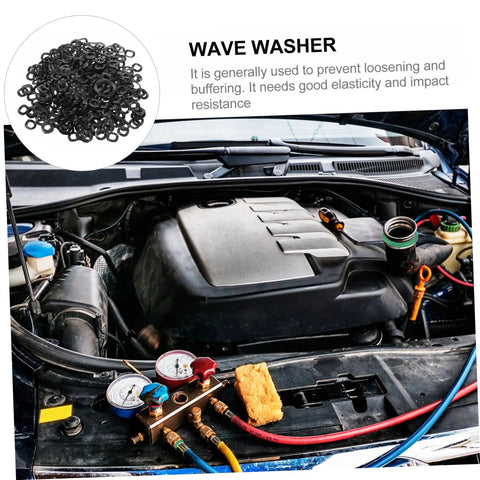 Wave Washer Gasket Assortment Kit With 500 Pieces Of Spring Steel Elastic Washers For Screws And Bolts In Electrical Connections And Automotive Applications DIY Ready For Pro Builds, black washers in car engine bay