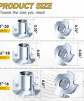 180 Pcs T Nuts Set With 4 Pronged Blind T Nuts In 1/4-20, 5/16-18, 3/8-16 Sizes Pro Grade Zinc Plated Alloy Steel For Woodworking Projects