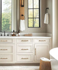 Get The Look You Want With These Super Stylish Vintage Antique Brass Cabinet Pulls That Have 5 Inch Hole Centers on bathroom drawers.