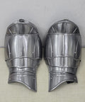 Epic Medieval Pauldron Armor Set Spaulders Pair For Cosplay And LARP Battle Ready Warrior Costume with silver metallic finish