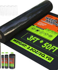 Heavy Duty 3x50ft Weed Barrier Landscape Fabric 3.2oz Geotextile Ground Cover Mat with packaging and installation pins.