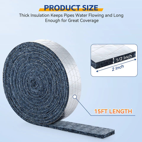 Foil Backed Cotton Pipe Wrap Insulation For Outdoor Water Lines Keeps Your Pipes From Freezing And Condensation, 2 x 0.5 inch, 15 ft roll