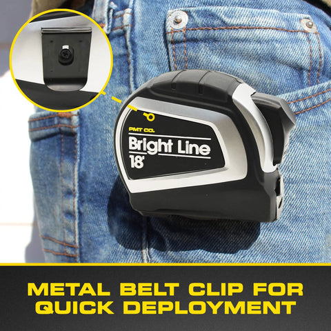 High Contrast Easy Read Tape Measure For Low Light with belt clip for quick access on jeans pocket