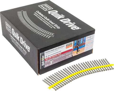 Pro Level Heavy Duty Collated Bugle Head Wood Screws 10 X 3 Inch Square Drive Type 305 Stainless Steel pack with screws.