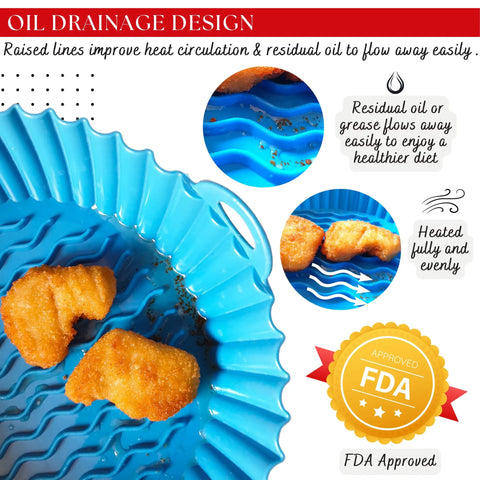 3-Pack Silicone Air Fryer Liners 8.5 Inch For 4 To 8 Qt No Mess Easy Cleanup Reusable Basket Inserts Heat Resistant Trays