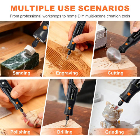 Mini Cordless Rotary Tool Kit With 76 Piece Accessory Set 5 Speed 3.7V Rechargeable Hand Tool for sanding, engraving, cutting, polishing, drilling, and grinding
