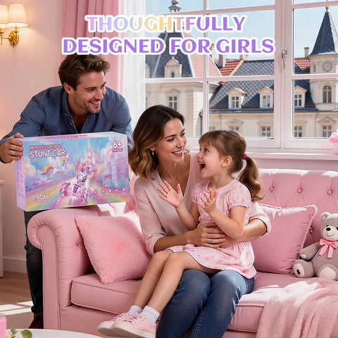 Family gift unboxing Pink Gesture Sensing Remote Control Car For Kids Age 6 To 12 4WD Hand Controlled Stunt RC Car