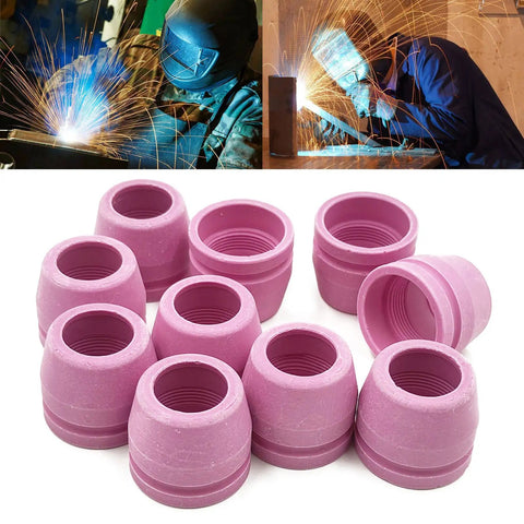 10 Pack SG55 AG-60 Cutting Torch Nozzles For WSD-60 Plasma Cutter Fits CUT-60 LGK50 50DX stacked alongside welders in action.
