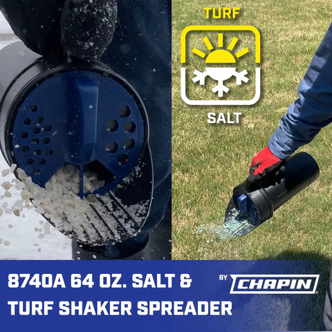64 Ounce Black Poly Hand Shaker Spreader For Turf Fertilizer Grass Seed Salt And Sand All Year Round Use With Ultra Handy Large Grip And 3 Openings For Pellets And Particles