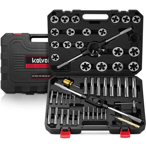 52 Piece Large SAE Tap And Die Set For Heavy Duty Workhorse Thread Repair And Rethreading 1/4-20 To 1-14 Coarse And Fine Threads GCr15 Steel Industrial Grade Tool Kit in black case.