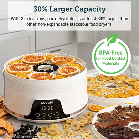Image of a Compact Food Dehydrator With 5 Spacious Trays, Adjustable 95 To 165 Fahrenheit Temp, 48 Hour Timer filled with dried fruits.