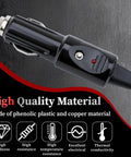 12AWG Heavy Duty Cigarette Lighter Plug With 6 5 Foot 12V Extension Cord showing black phenolic plastic casing and rugged copper terminal.