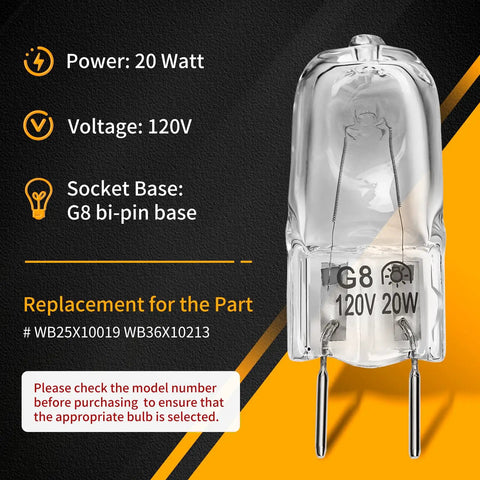 Halogen Over The Stove Light Bulbs 2 Pack For Microwave Hood Light No Brainer Easy Fit Replacement 120V 20W G8 Bi Pin Base