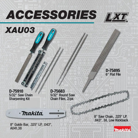 Accessories for 18V LXT Brushless Cordless Extendable Pole Saw With 14 Ft Reach, sharpening kit, saw chains, guide bar