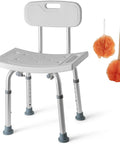 Shower Chair Set Of 3 With Back Scrubber And Sponge, Anti Slip Bath Stool With 8 Adjustable Heights 13 To 19 Inches, Aluminum Legs.