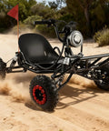 Electric Go Kart for Adults and Kids 2000W Brushless Motor off-road kart speeding on sandy trail with 6-inch off-road tires