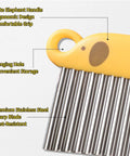 Crinkle Cutter & French Fry Cutter with yellow elephant-handle and stainless steel wavy blades (close-up)