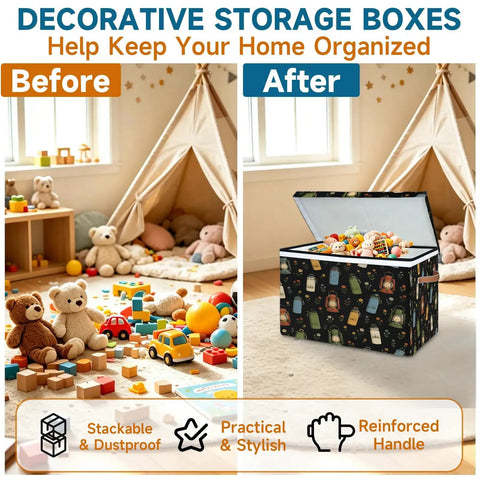 Top Shelf Storage Chest With Lid Holds Massive 85 Liter Load Sturdy Toy Box for quilts and plush dolls in a tidy living space.