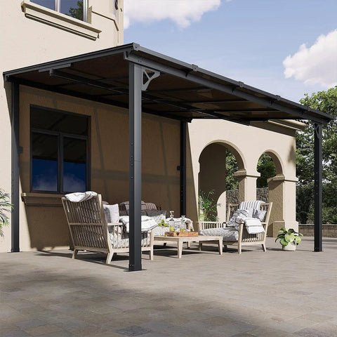 10X12 Outdoor Gazebo For Patio And Deck With Sloped Roof Wall Mounted Tough As Nails Pergola Awnings Weatherproof UV Reflective