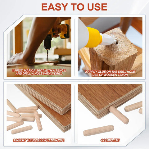 Step-by-step guide using wood dowel pins 3/8 inch by 4 inch straight fluted dowels for crafts, furniture, and DIY projects.