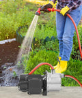 Person using Beefy Three Quarter HP SUS304 Stainless Shallow Well Jet Pump 115V 18.5 GPM 131 Ft Head for garden irrigation