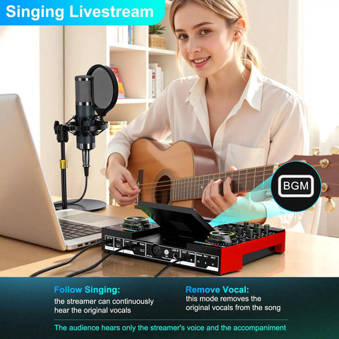 All In One Podcast Studio Bundle With Live Sound Mixer And 3.5mm Condenser Microphone P15 for live streaming and singing setup