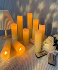 Flameless Battery Operated LED Pillar Candles Set Of Nine With Remote And 24 Hour Timer Ivory Real Wax Look Flickering Glow