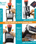Heavy Duty Self Inking Date Stamp With Approved Phrase And Hella Tough Red Refillable Pads Built To Run Like A Champ On Busy Desks While Keeping Your Fingers Completely Dry During Heavy Use instructional steps