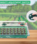 Seed Starter Tray With Grow Light Kit 80 Cells Humidity Dome showing vent adjustment for seedling growth indoors.