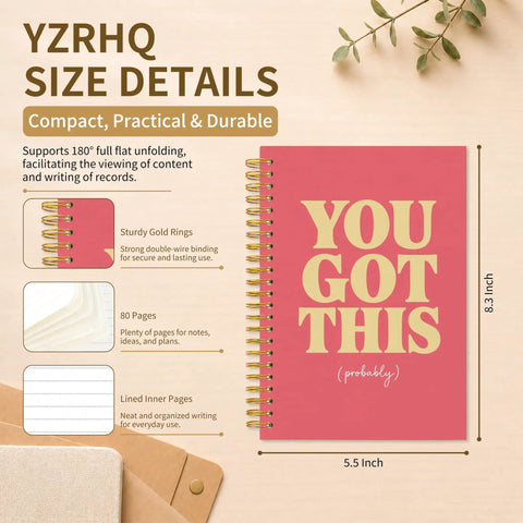 Inspirational Gifts Spiral Notebook 5.5 By 8.3 Inches With Durable Cover and Smooth Lined Paper on a beige background