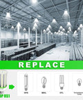 Warehouse with Beast 150W LED High Bay Light Bulbs 5000K 18000LM 110-277V E26 E39 Base Two Pack replacing metal halide