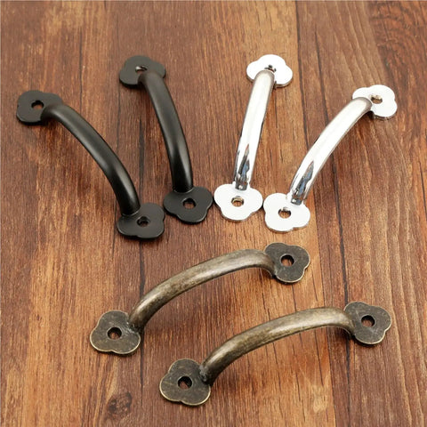 Vintage 85mm Drawer Knob Set For Cabinets And Dressers, 4 Pack Wooden Jewelry Box Pull Handles, various finishes on wooden surface.