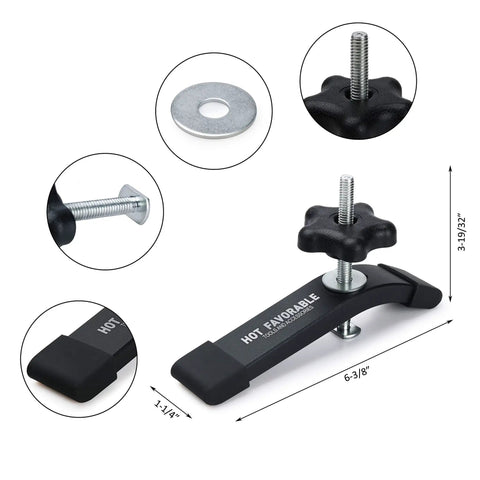 Rugged Aluminum T-Track Hold Down Clamps For Woodworking 6-3/8 Inch L By 1-1/4 Inch W Fits 3/4 X 3/8 T-Track Black Anodized Fine Sandblast 4 Pack