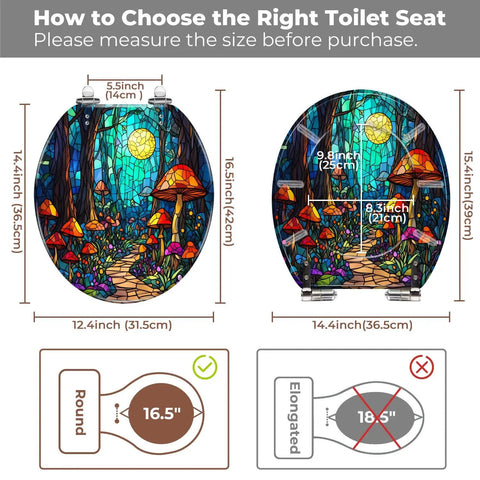 Toilet Seat Round Resin Bathroom image showing size measurements and fitting options for round toilet seats.