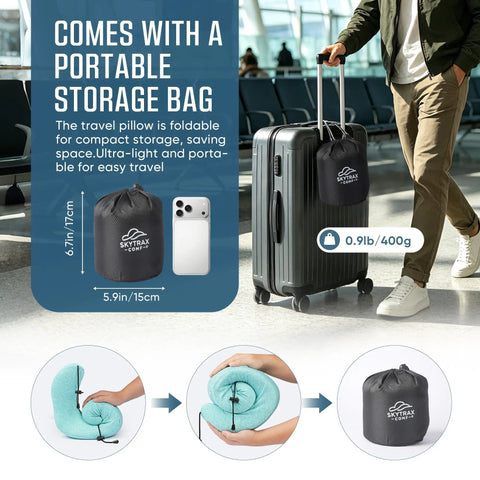 Travel Neck Pillow With Oversized Privacy Hood For Long Flights And Quick Naps On The Go Adjustable Chin And Neck Support With Drawstring And Buckle For Planes Trains Cars And Office Breaks, foldable in storage bag