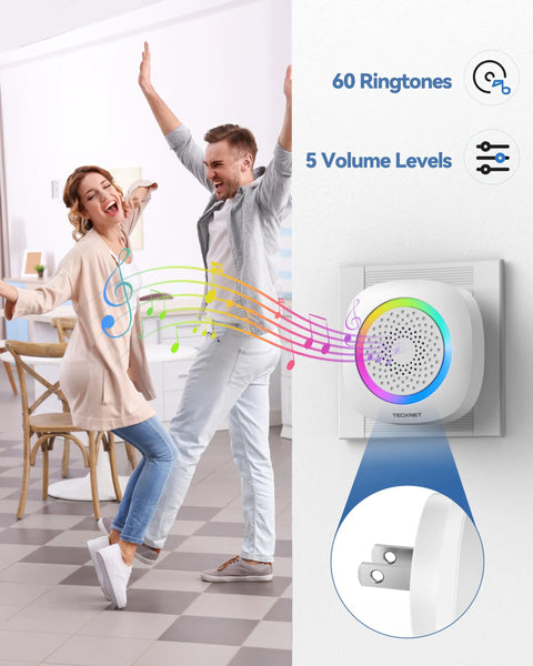 Plug In Wireless Doorbell With RGB Lighting And 1300 Ft Range For Home Office Classroom And Store IP66 Waterproof With 60 Chimes