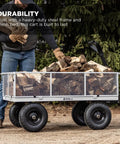 Heavy Duty Steel Utility Garden Cart Hauls Up To 1000 Pounds With Removable Sides, loaded with firewood, durable steel frame.