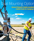 Beefy Heavy Duty Cable Pulley with Dual Mounting Options for Wire Pulling and 1500MCM Cables, utility worker operating outdoors