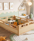 Full Size Floor Platform Bed For Toddlers With Full Length Guardrails On Three Sides Keeps Kiddo Sleepers Safe From Rolling Off Low Profile